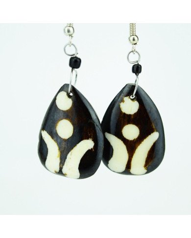 Batik Bone African Handmade Teardrop Earrings Close