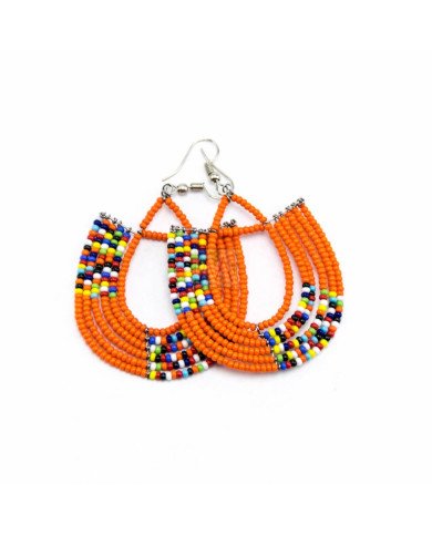 Maasai Glass Beads Orange Multi Color African Earrings