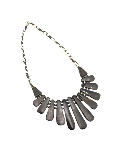 Handmade African Mudcloth Print Batik Cow Bone Pendants Bib Necklace Back