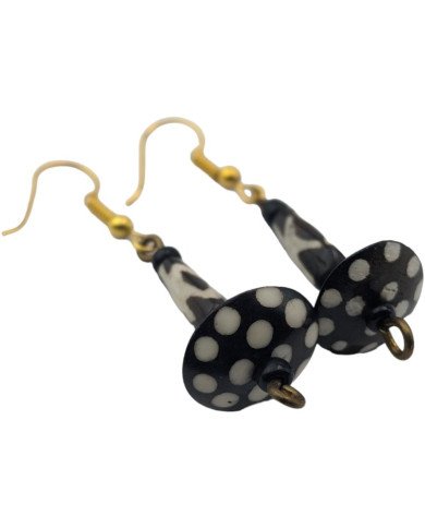 Handmade African Star Polka Dot Batik Bone Earrings Bottom Angle