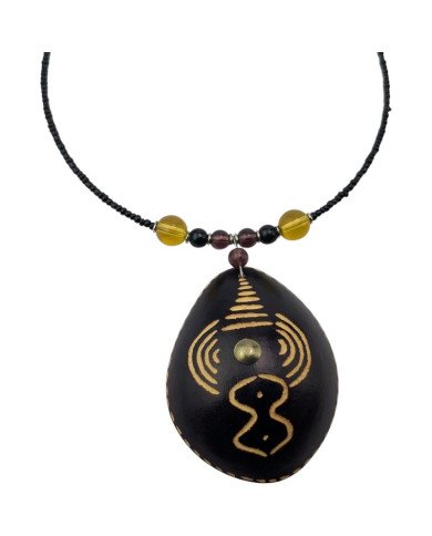 African Handmade Calabash Gourd Pendant Necklace Closeup