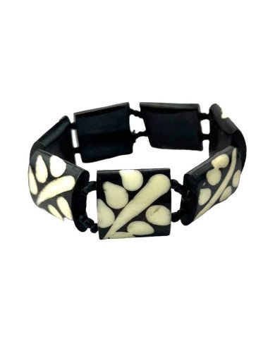 African Mud Cloth Print Leaves Bone Bracelet