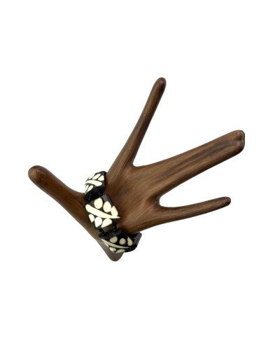 African Handmade Mud Cloth Print Leaves Bone Bracelet