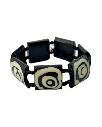 African Mud Cloth Print Bullseye Bone Bracelet