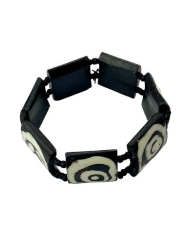 African Mud Cloth Print Bullseye Bone Bracelet Angle