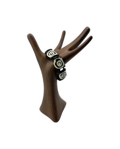 African Mud Cloth Print Bullseye Bone Bracelet Display
