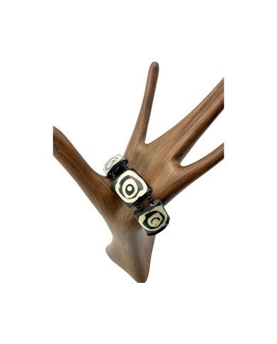 African Handmade Mud Cloth Print Bullseye Bone Bracelet