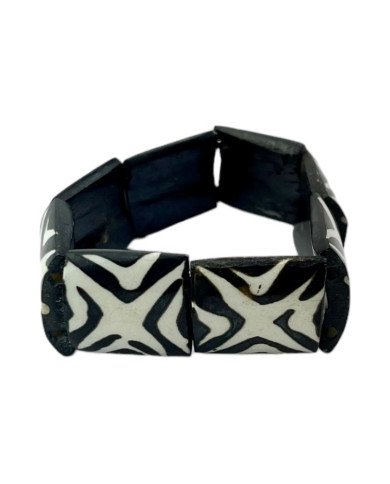 African Handmade Elastic Batik Mudcloth Bone Bracelet Close