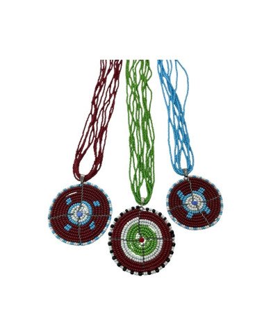 Handmade African Tribal Maasai Bead Medallion Necklace Variations Closeup