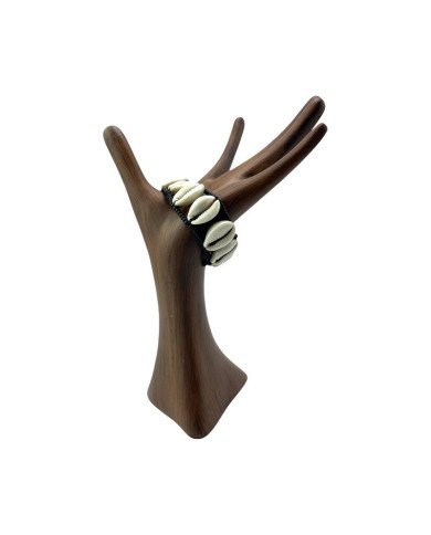 Handmade African Black Maasai Bead Cowrie Shell Elastic Bracelet Display