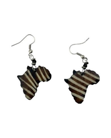Handmade Etched Brown Cow Bone Africa Continent Earrings Back