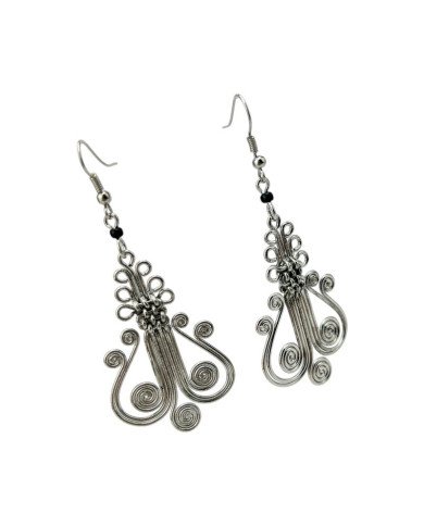 African Handmade Silver Wire Wrap Filigree Harp Earrings Angle