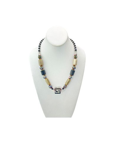 Handmade African Trade Bead Cow Horn Necklace Display