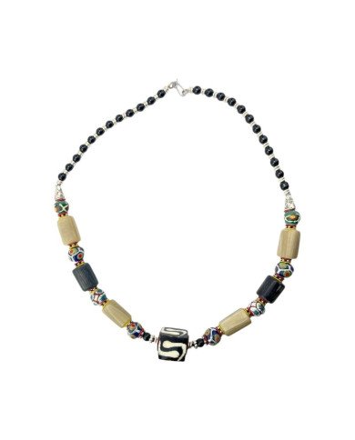 Handmade African Trade Bead Cow Horn Necklace