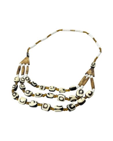Handmade African Batik Bone Trade Bead Strand Necklace Angle
