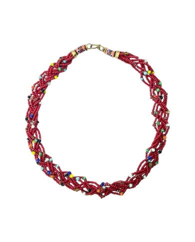 Red Handmade Braided Maasai Krobo Trade Bead Necklace