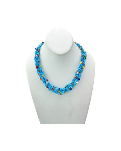 Blue Handmade Braided Maasai Krobo Trade Bead Necklace Display