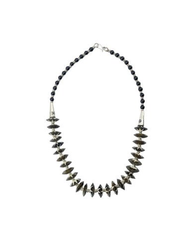 African Handmade Black Glass Batik Bone Bead Necklace