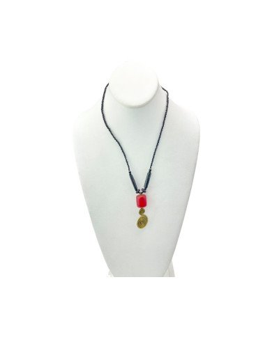 African Handmade Maasai Amber Bead Brass Swirl Pendant Necklace Display