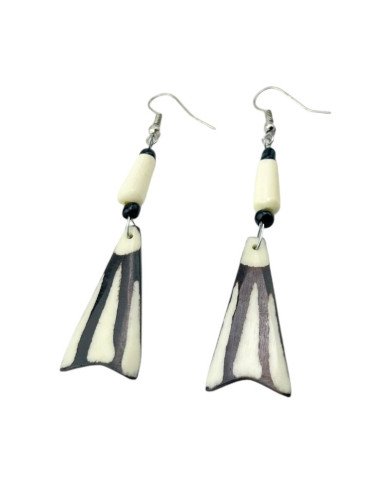 Handmade African Fishtail Batik Cow Bone Earrings Angle