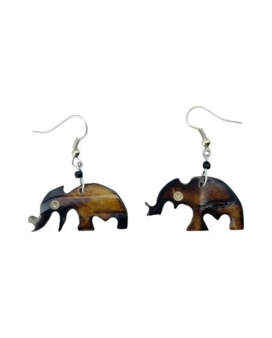 Handmade African Carved Cow Bone Elephant Earrings