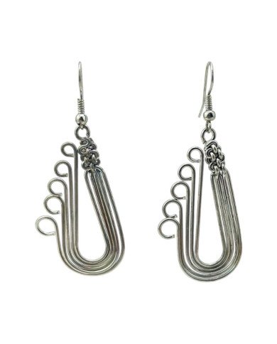 African Handmade Silver Wire Wrap Earrings Hanging