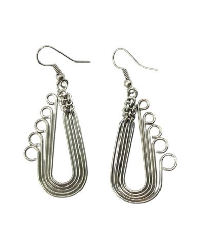 African Handmade Silver Wire Wrap Earrings Flat