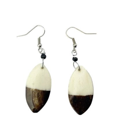 Handmade African Two Tone Batik Bone Almond Shaped Earrings Back