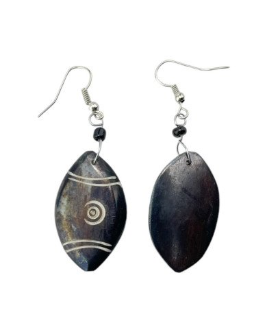 Batik Bone African Handmade Etched Almond Shaped Earrings Back