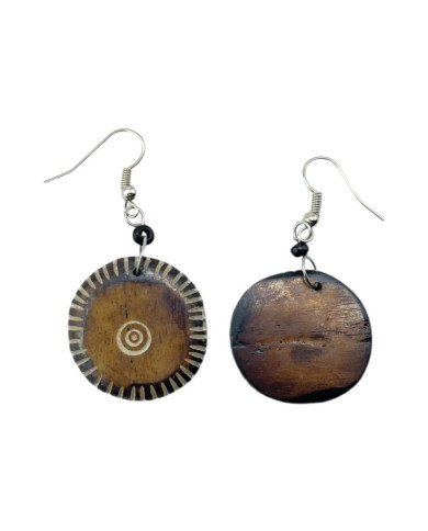 Batik Bone African Handmade Round Etched Earrings Back