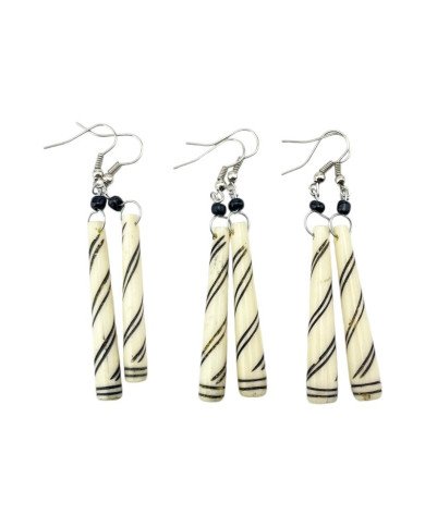 Handmade African Striped Bone Earrings Unique