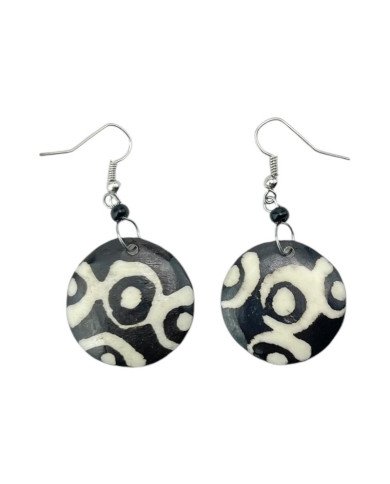 Round African Handmade Batik Bone Earrings