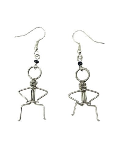 African Handmade Silver Wire Stick Figure Earrings