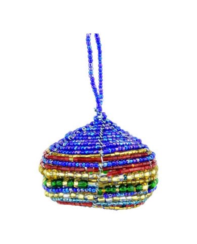 Blue Mixed Maasai Bead African Christmas Bell Ornament