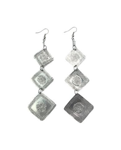 African Handstamped Flower Recycled Aluminium Tiered Square Earrings Back