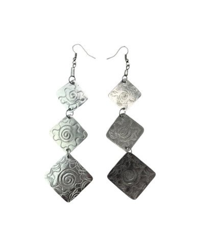 African Handstamped Sun Recycled Aluminium Tiered Square Earrings Back
