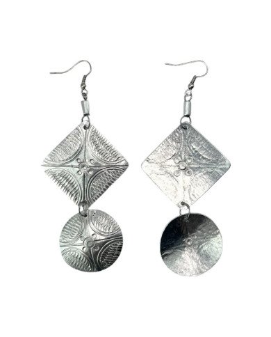African Handstamped Recycled Aluminium Geometric Tiered Earrings Back