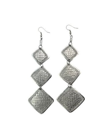African Stamped Design Recycled Aluminium Tiered Square Earrings