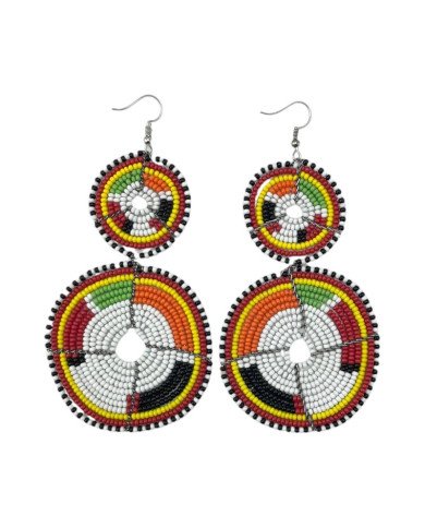 Tiered White Multi Color Maasai Beaded Earrings MM-615 