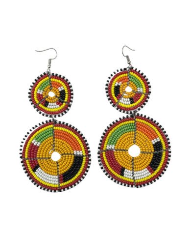 Tiered Light Orange Multi Color Maasai Beaded Earrings MM-619 