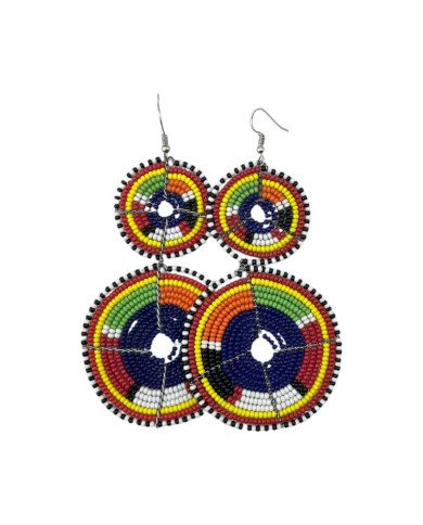 Tiered Dark Blue Multi Color Maasai Beaded Earrings MM-620 