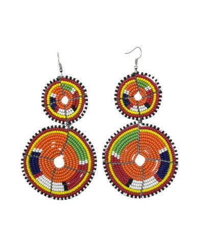 Tiered Orange Multi Color Maasai Beaded Earrings MM-622