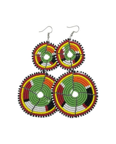 Tiered Green Multi Color Maasai Beaded Earrings MM-623 