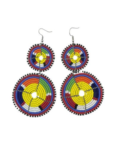 Tiered Yellow Multi Color Maasai Beaded Earrings MM-621 