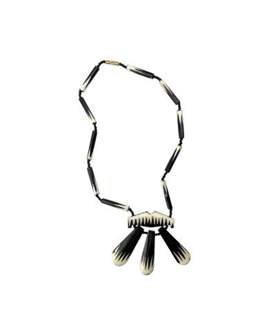 African Handmade Tribal Batik Cow Bone Beads Pendant Necklace