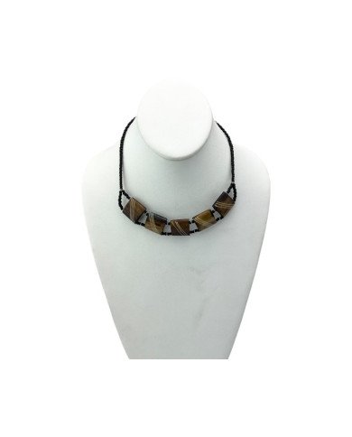 African Handmade Etched Square Cow Bone Bead Necklace Bust