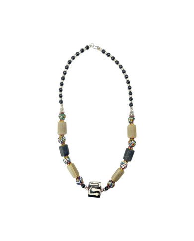Handmade African Trade Bead Cow Horn Necklace Long