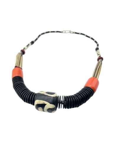 Handmade African Ethnic Mixed Material Trade Bead Necklace Angle
