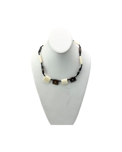 Handmade African White Brown Cow Bone Bead Necklace Display