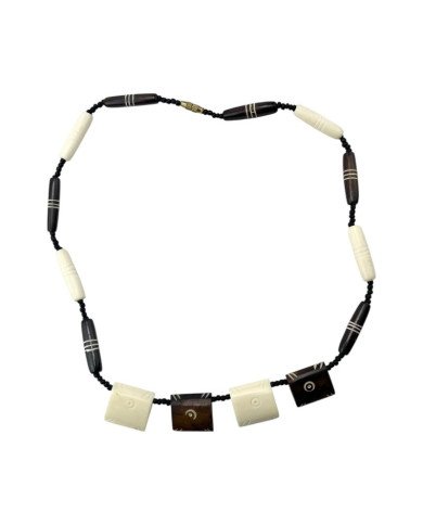 Handmade African White Brown Cow Bone Bead Necklace